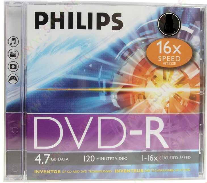 ���� Philips DVD-R 4.7Gb 16x Jewel 120min