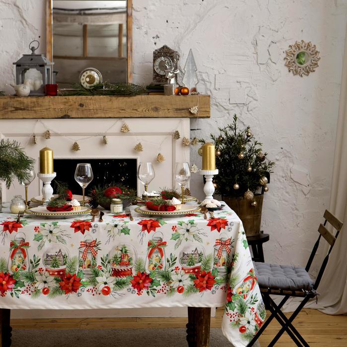 Скатерть на стол Этель Christmas Red Flowers 150x110 см ГМВО хлопок саржа 190 г/м2 Скатерть на стол Этель Christmas Red Flowers 150x110 см ГМВО хлопок саржа 190 г/м2