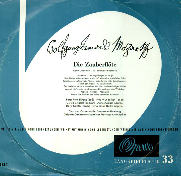 Wolfgang Amadeus Mozart, Fritz Wunderlich Die Zauberflote LP/1959/Classical/Germany/Nm