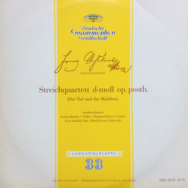 Franz Schubert, Amadeus-Quartett Streichquartett D-moll Op. Posth LP/1959/Classical/Germany/Nm